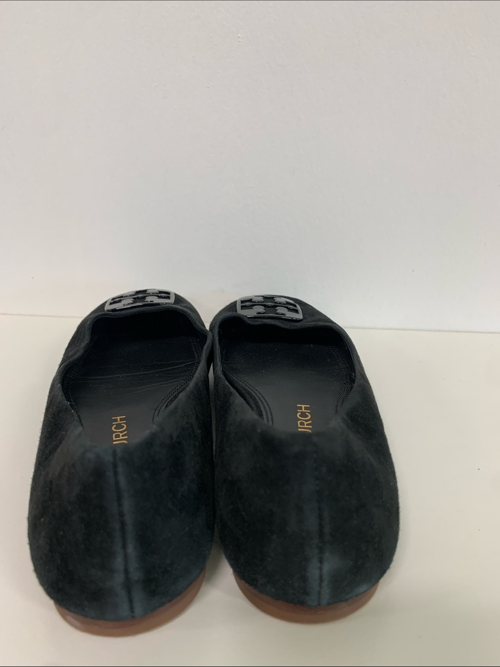 Tory Burch Black Suede Logo Square-Toe Flats - Picture 4 of 8
